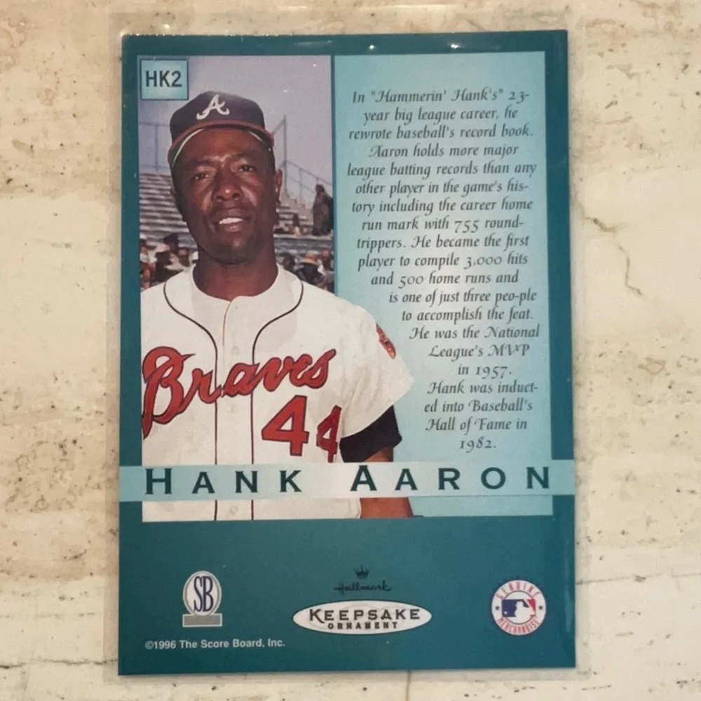 Hank Aaron Christmas Ornament 1997 & Card Hallmark Xmas Tree Baseball Ornaments